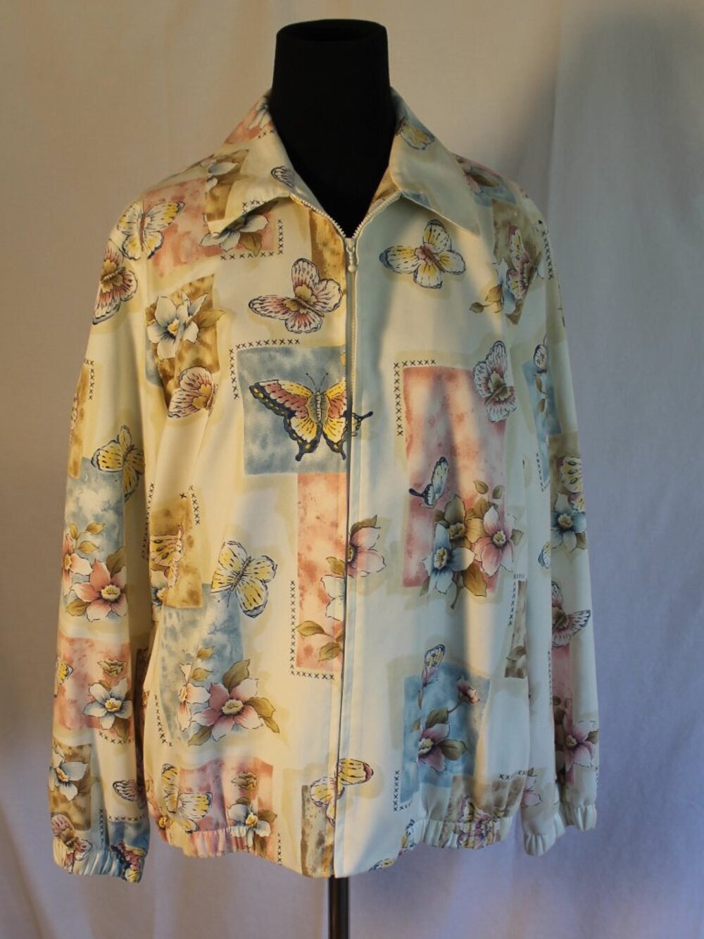 Alfred Dunner Lightweight Spring Bomber Jacket Floral Butterflies 8